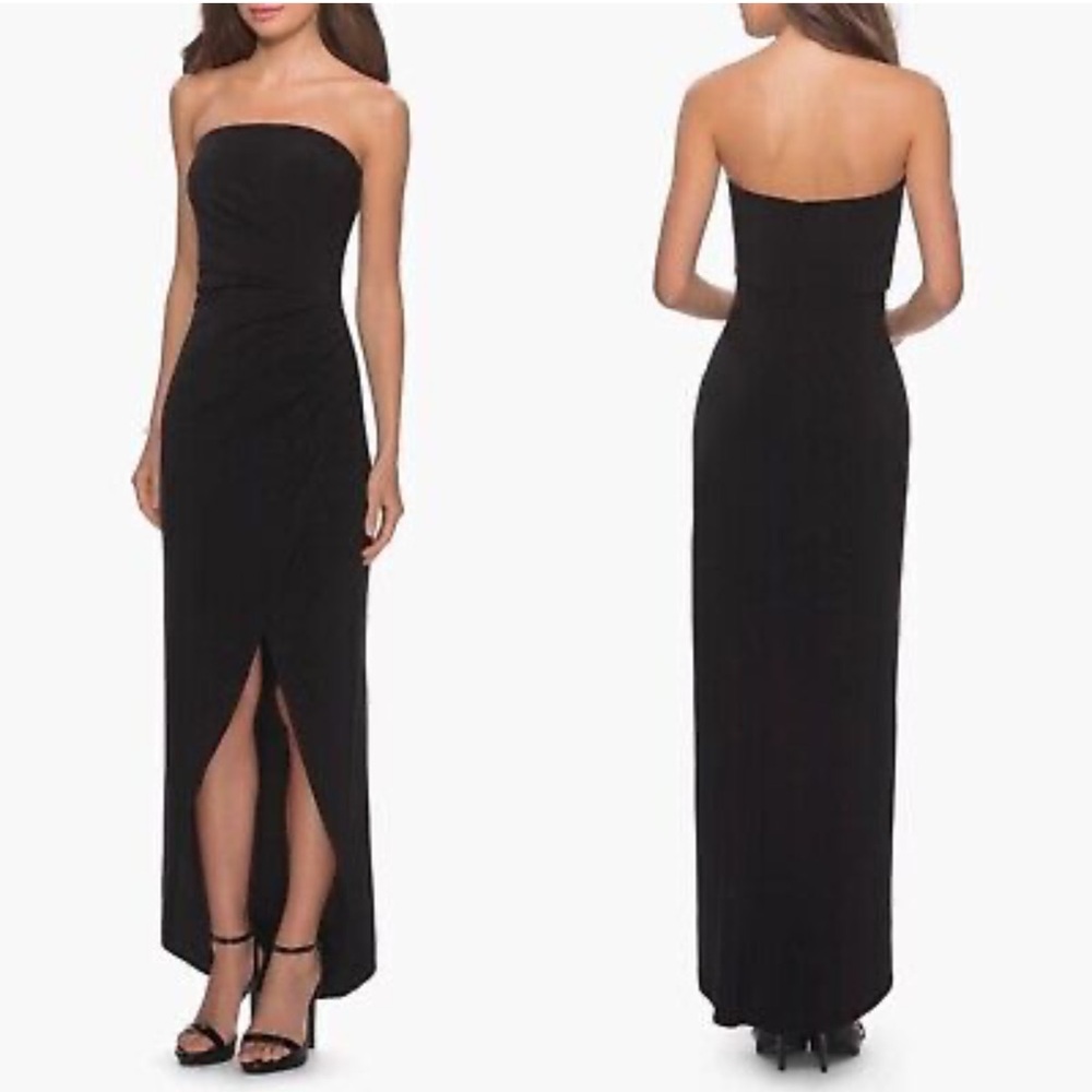 La Femme Long Strapless Jersey Dress with Side Ruching